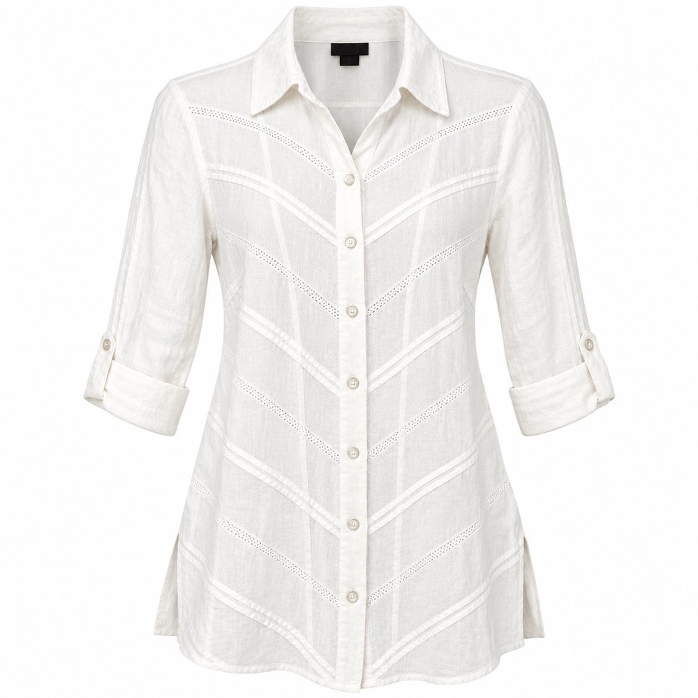 Ecologie Women's 2X White 100% Linen Lightweight Button-Front Blouse Long Sleeve